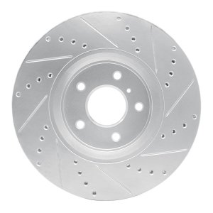 Infiniti FX37 Brake Rotor (1) - Front Left - R1 Concepts - Drilled & Slotted - Silver - `05-`14